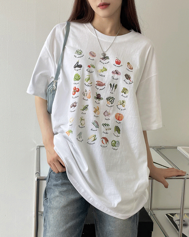 [UNISEX] 비죠 야채 오버핏 프린팅 반팔 티셔츠