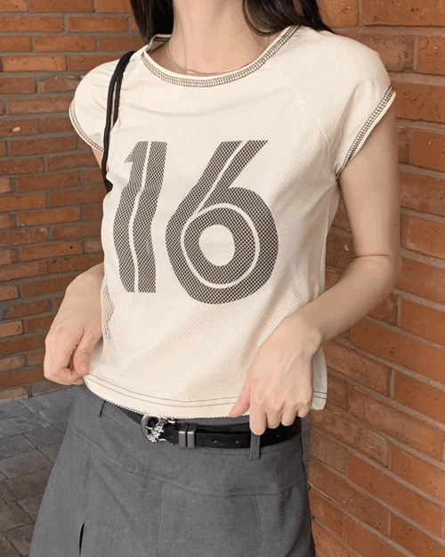 릴유 16 스포티 메쉬 캡소매 크롭 반팔 티셔츠